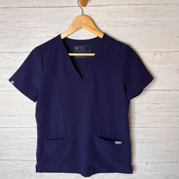 Figs Scrubs Top Womens SZ XS Navy Technical Collections Two Front Pockets Nurse - Picture 6 of 16